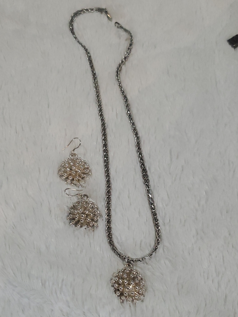 Sterling Silver Floral Cluster Necklace and Earrings Set